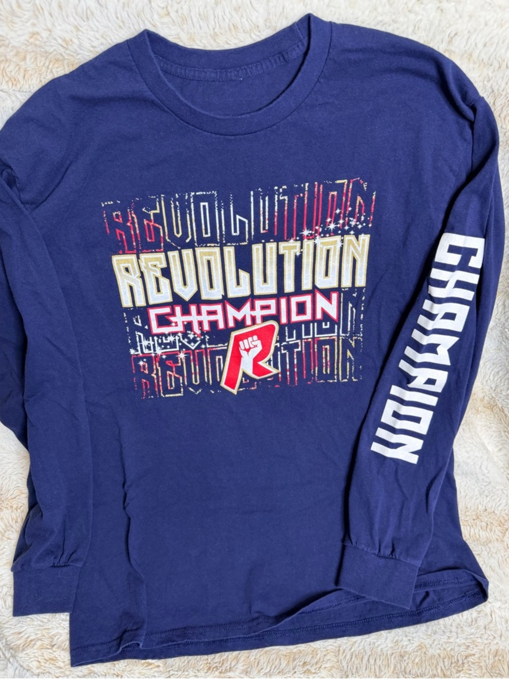 Champion Navy Graphic 'Revolution' Long Sleeve Tee with Red & Gold Accents